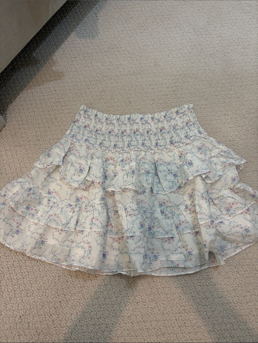 Olivaceous Floral Ruffle Mini Skirt - White/Pastel